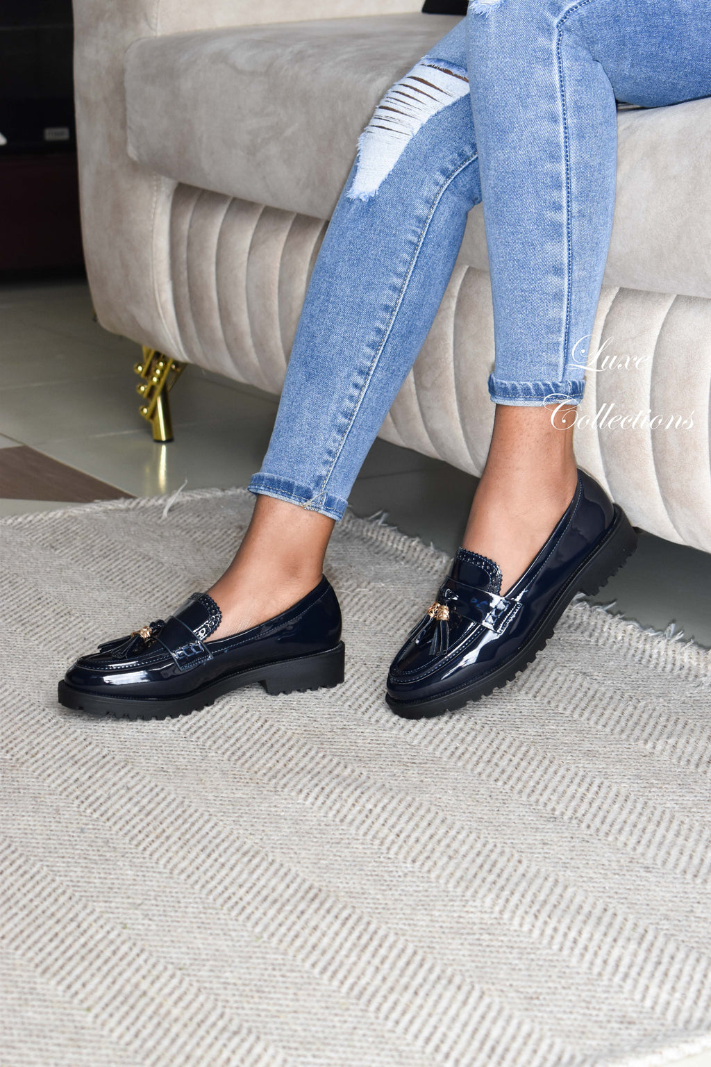 Platform Navy Blue Thread Brogues