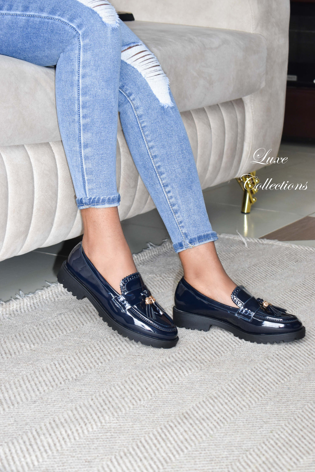 Platform Navy Blue Thread Brogues