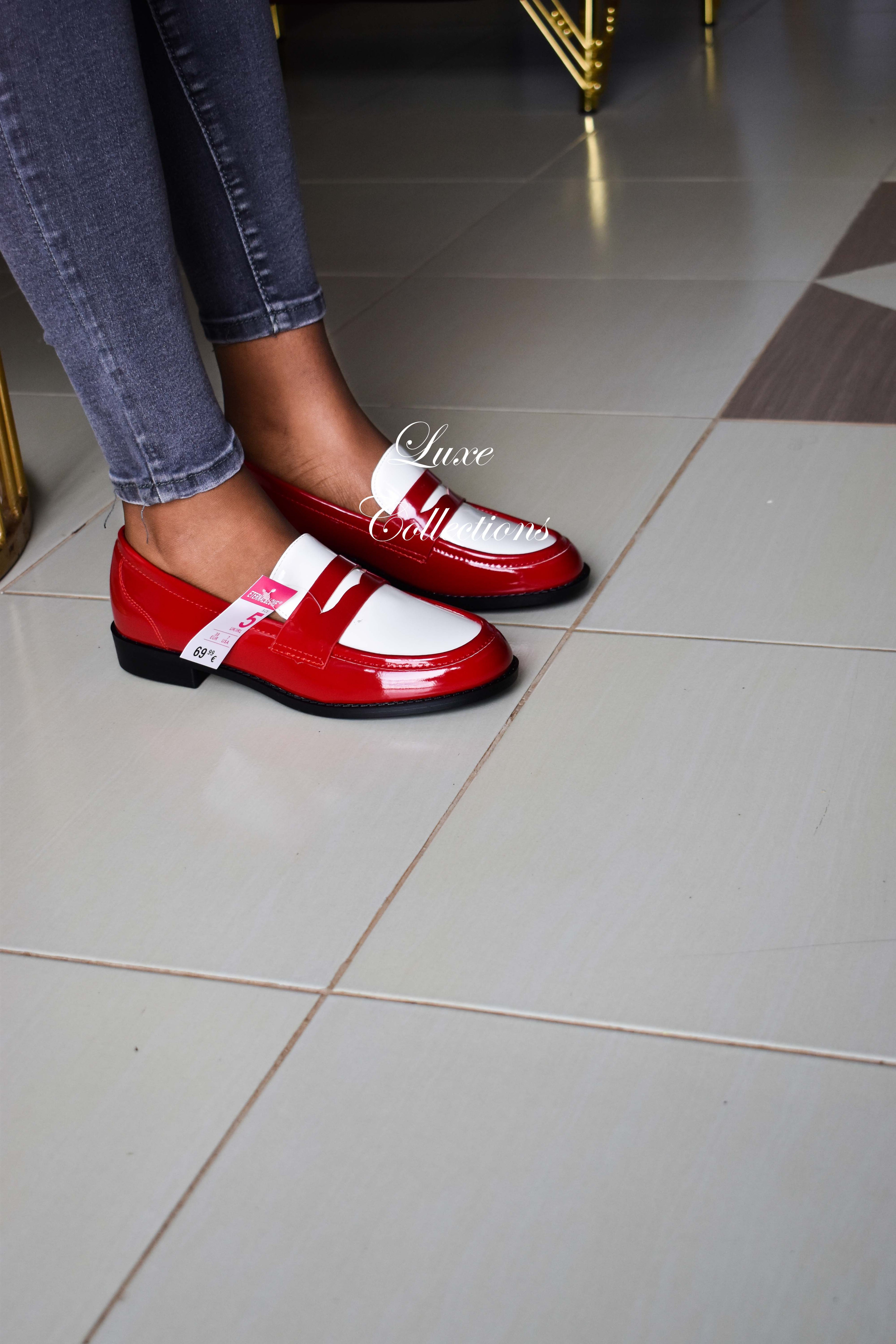 Dark Red White Loafers