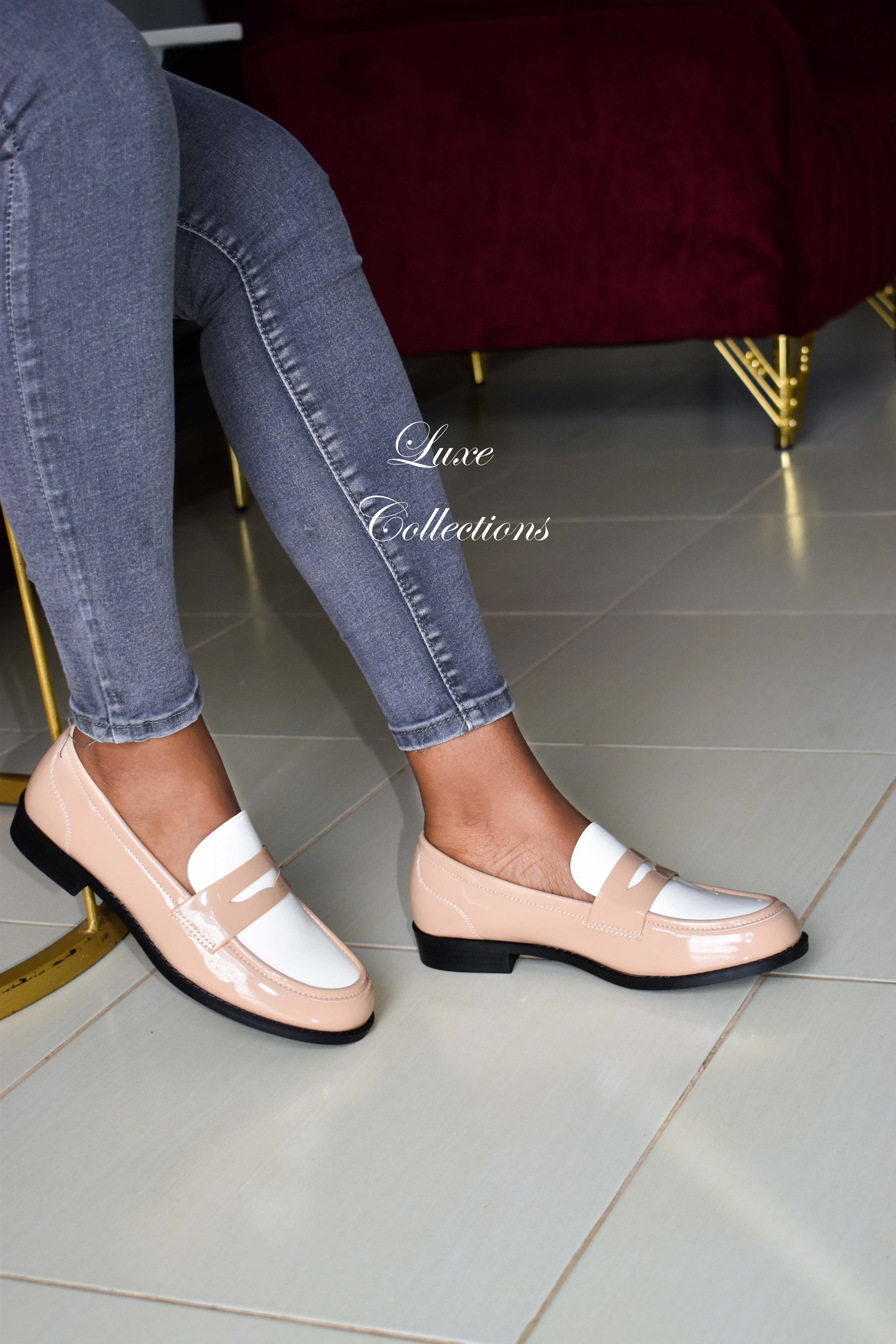 Beige White Loafers
