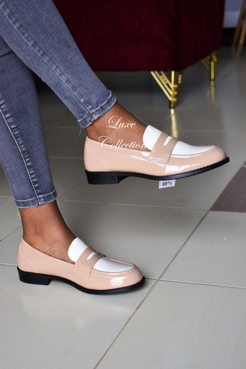 Beige White Loafers