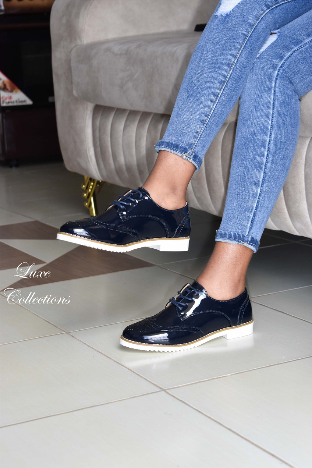 Classic Navy Blue Wetlook Brouges