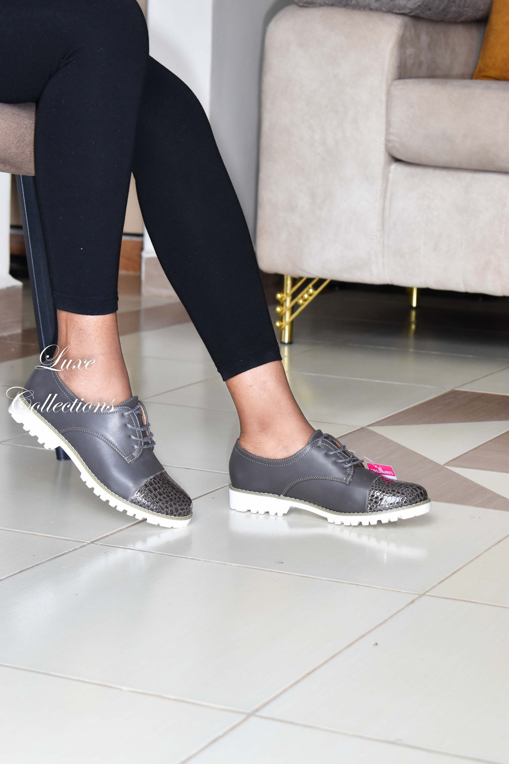 Grey Half Wetlook Brogues