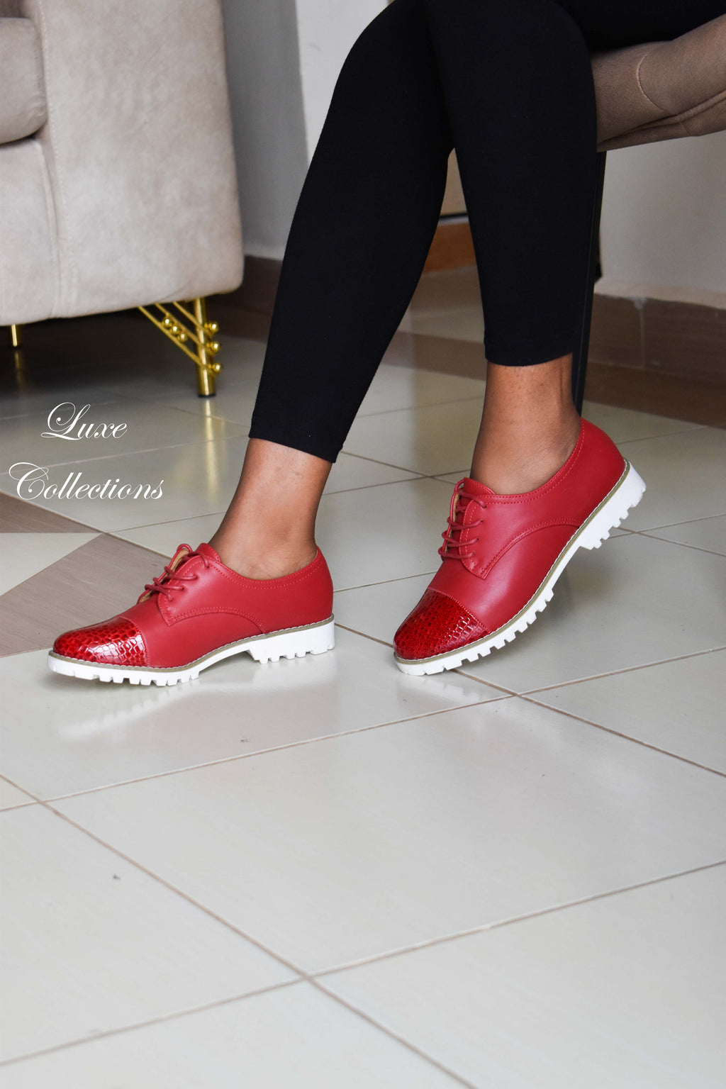 Red Half Wetlook Brogues
