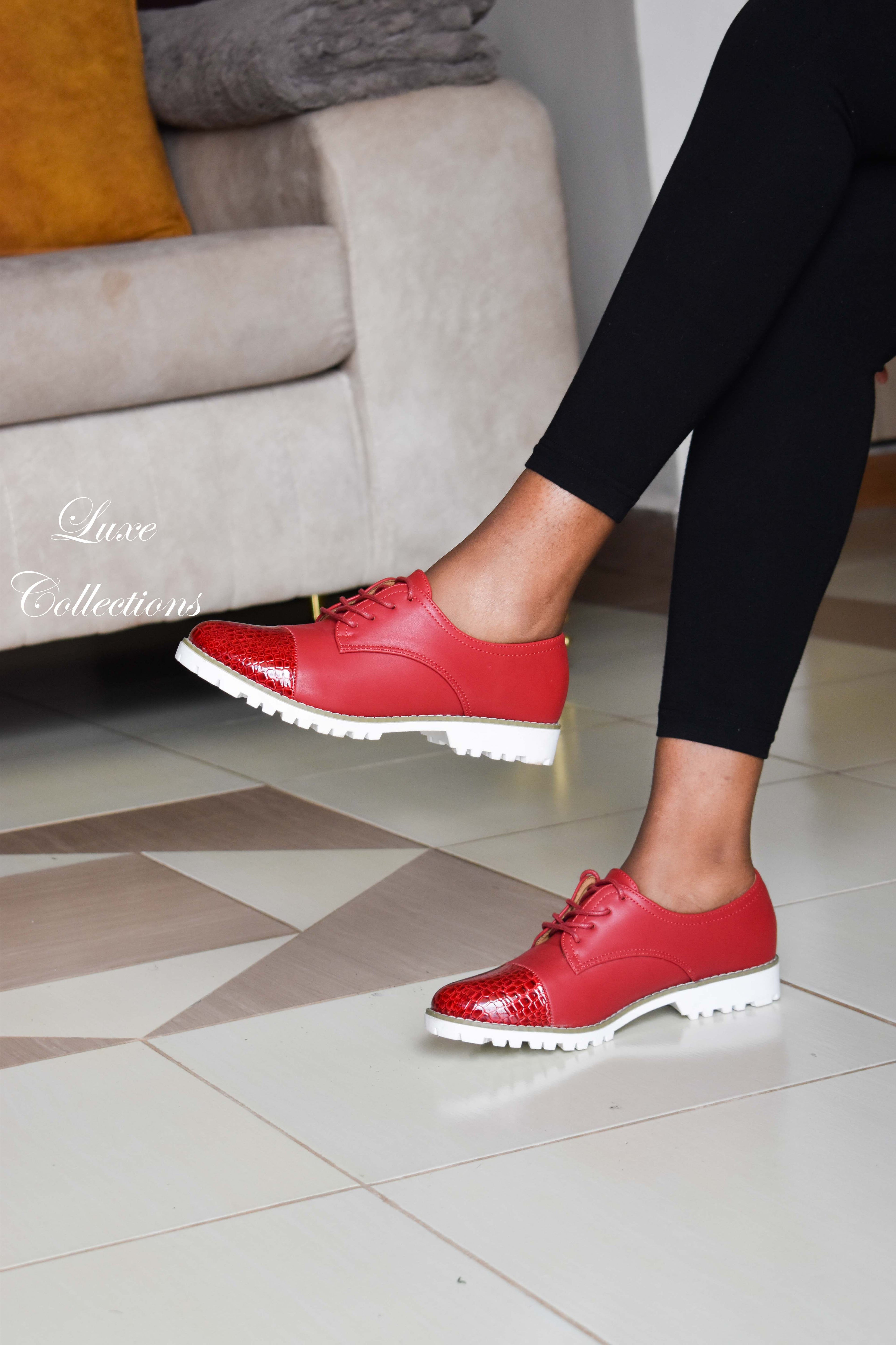 Red Half Wetlook Brogues
