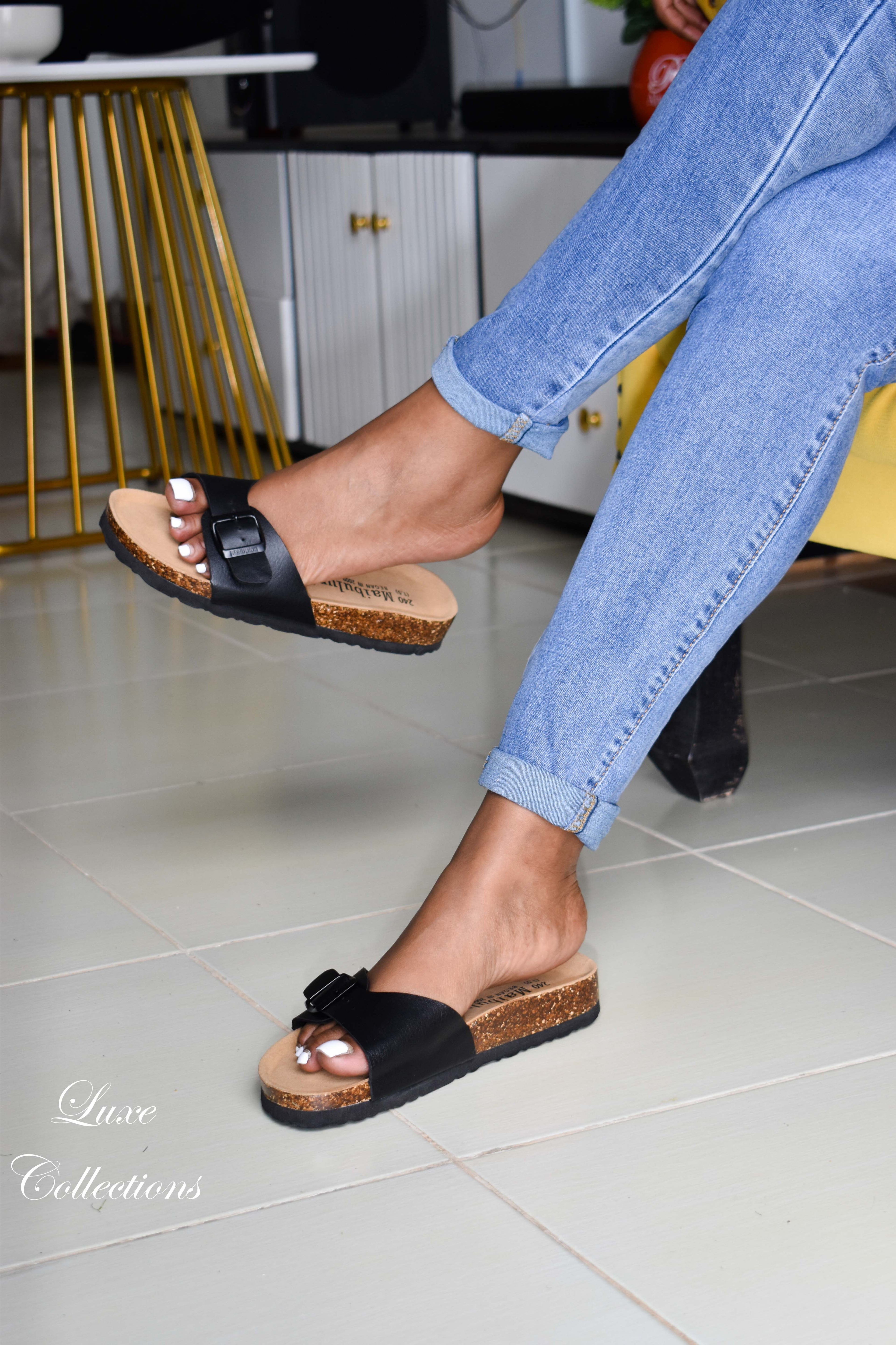 Black Slip-on Cork Sandals