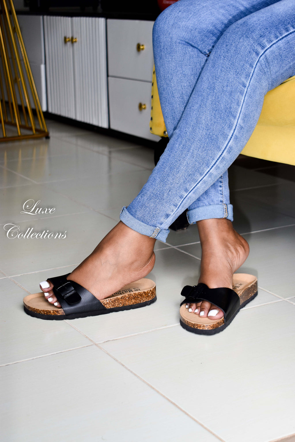 Black Slip-on Cork Sandals