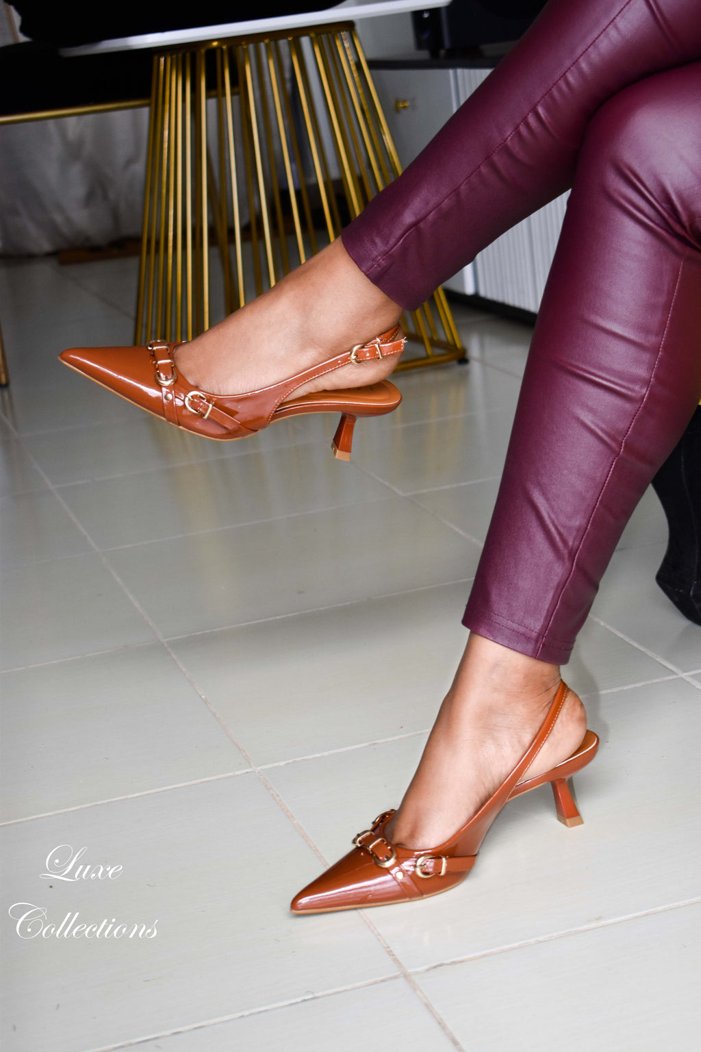 Brown Buckle Kitten Heels