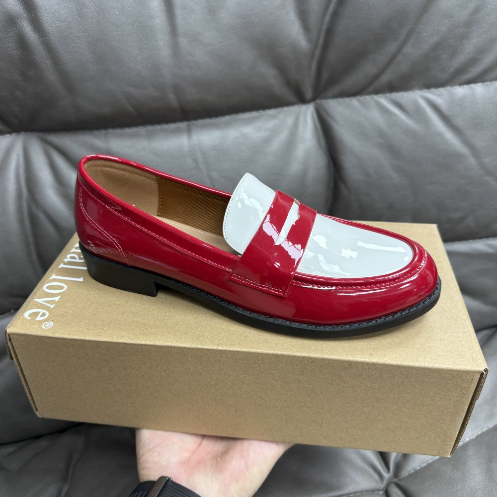 Dark Red White Loafers