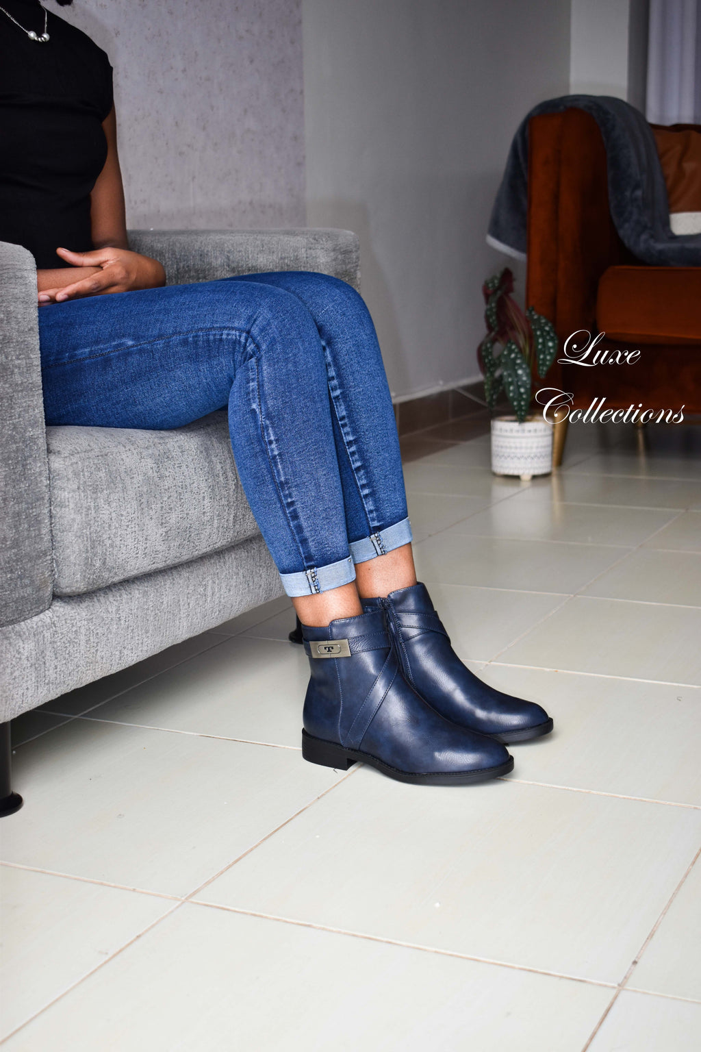 Navy Blue T Ankle Boots