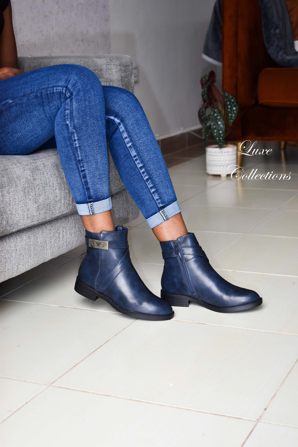 Navy Blue T Ankle Boots