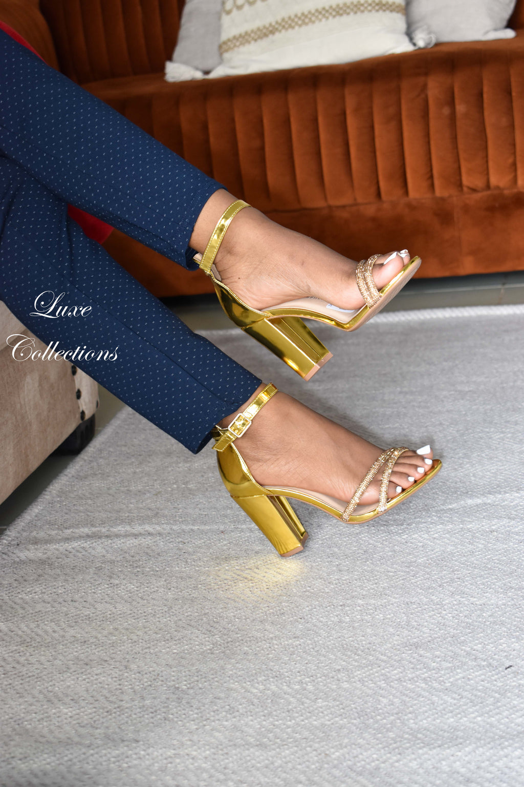 Gold Glitter Chunky Heels