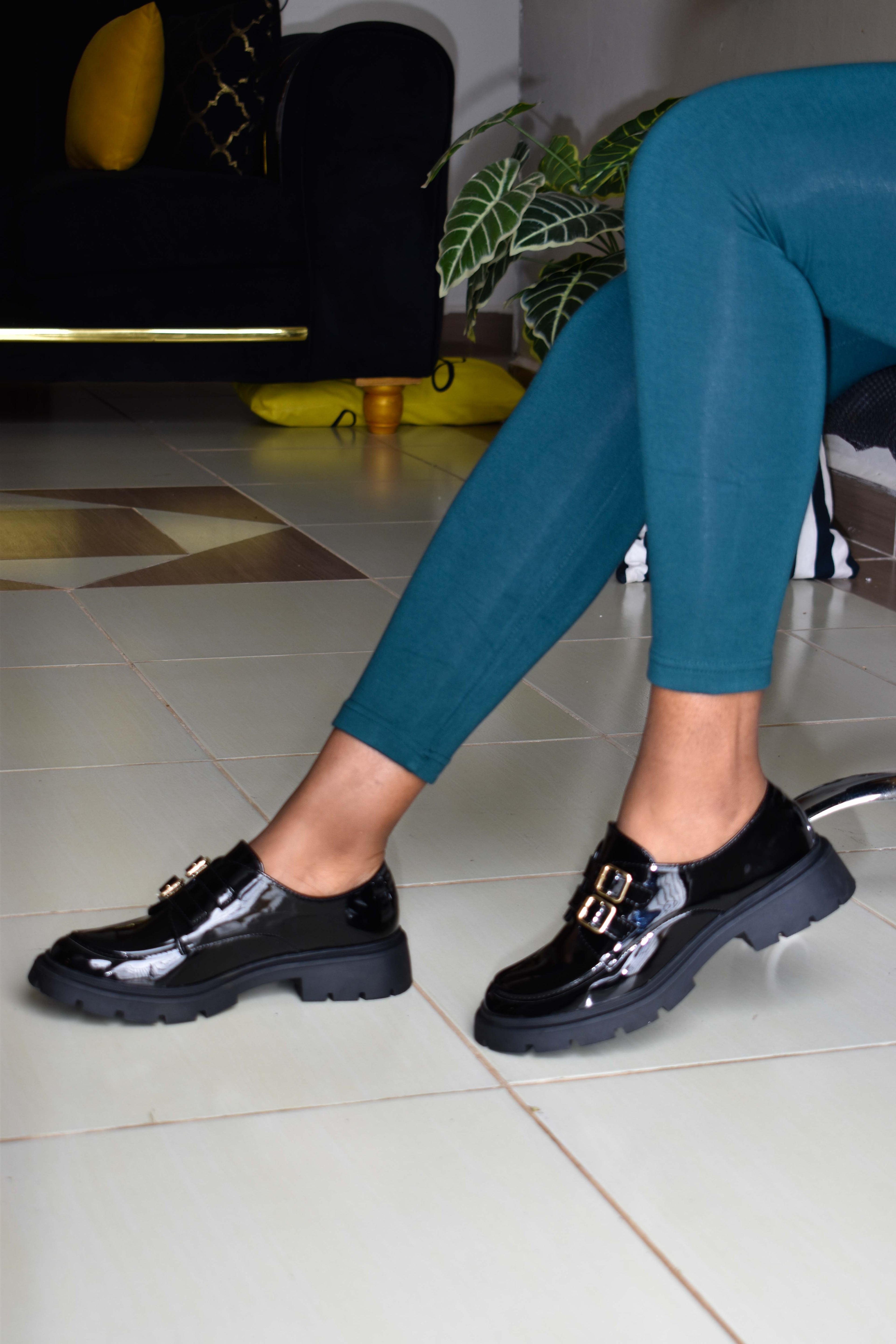 Black Buckle Brogues Shoes
