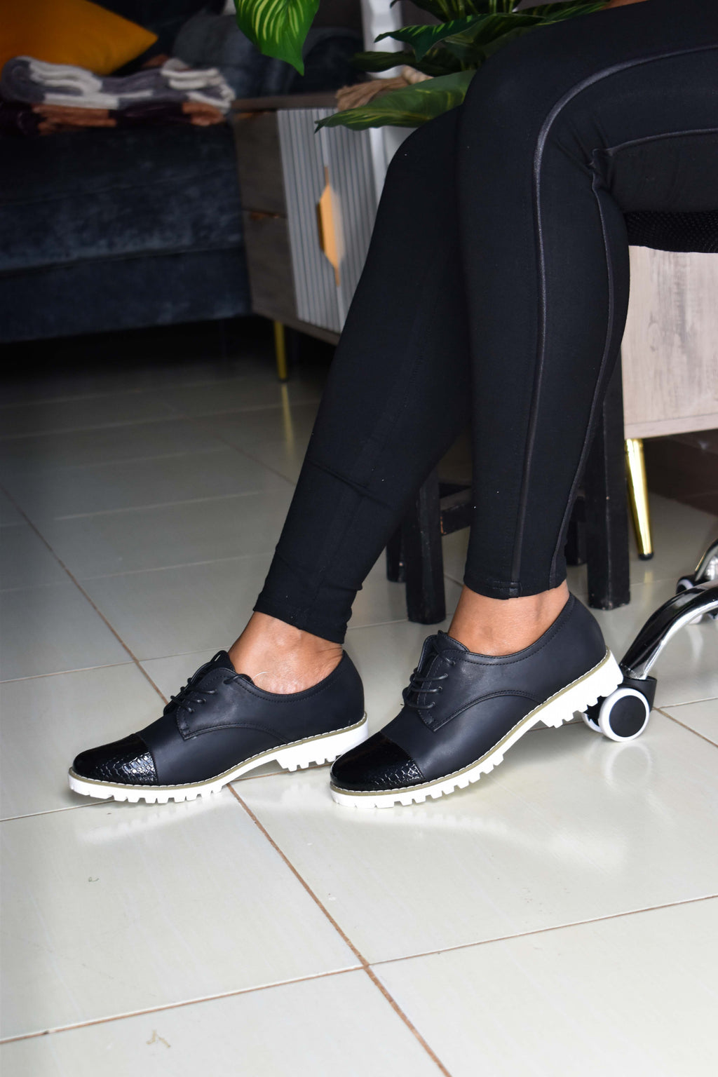 Black Half Wetlook Brogues