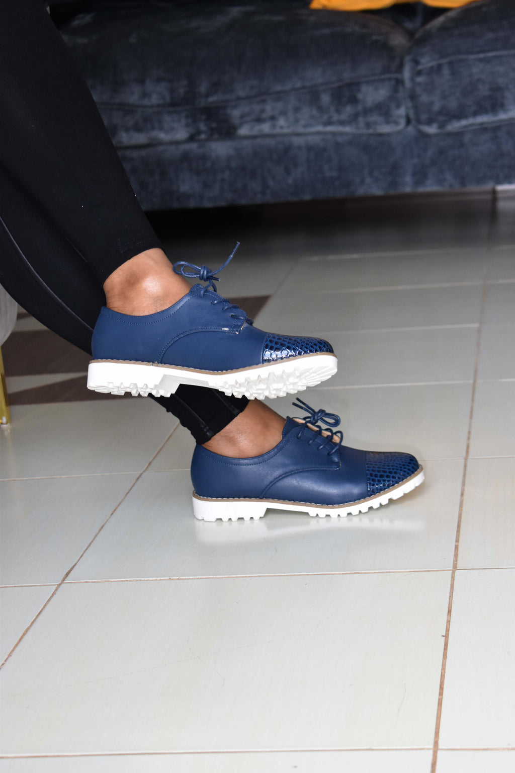 Navy Blue Half Wetlook Brogues