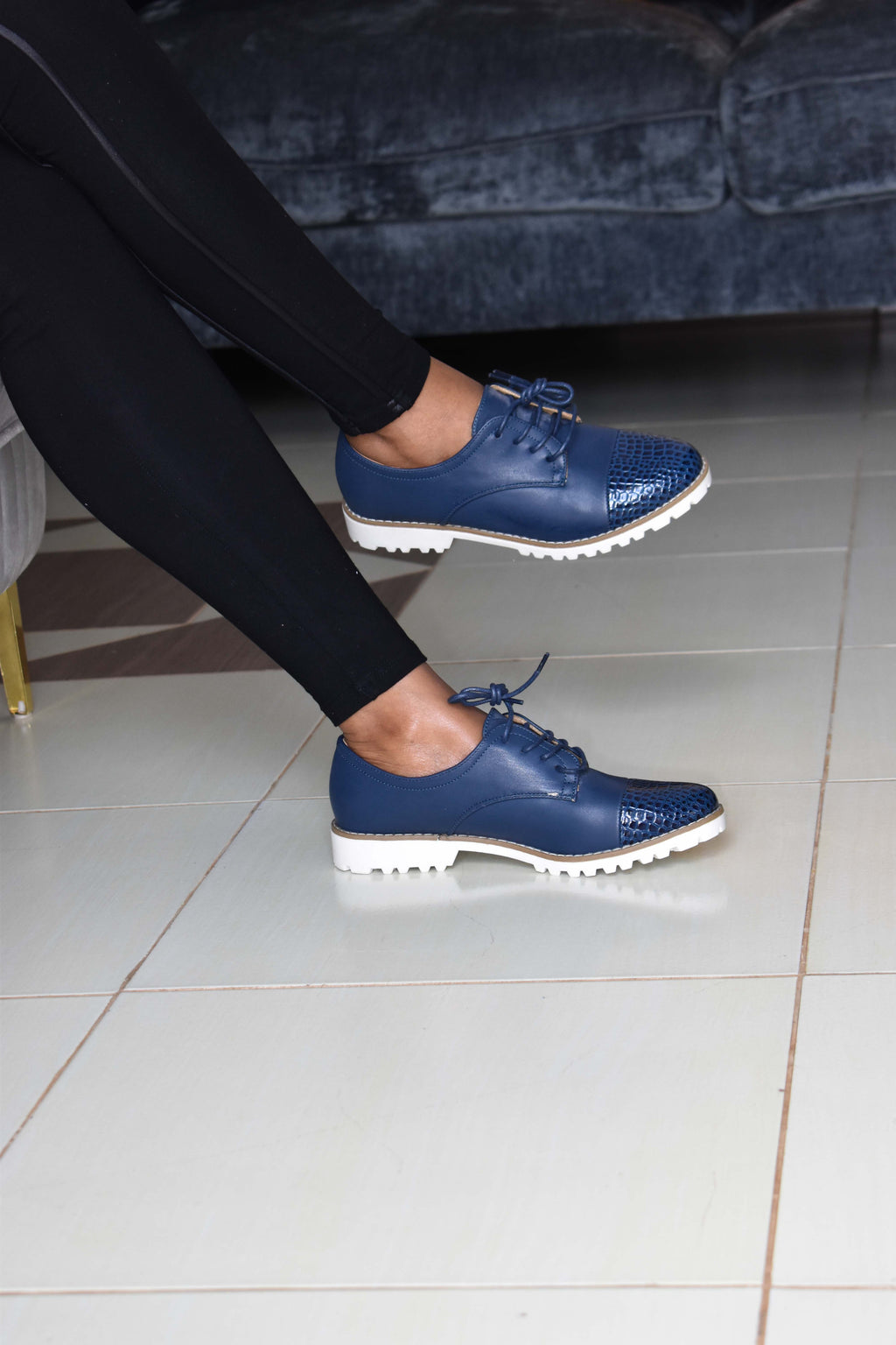 Navy Blue Half Wetlook Brogues