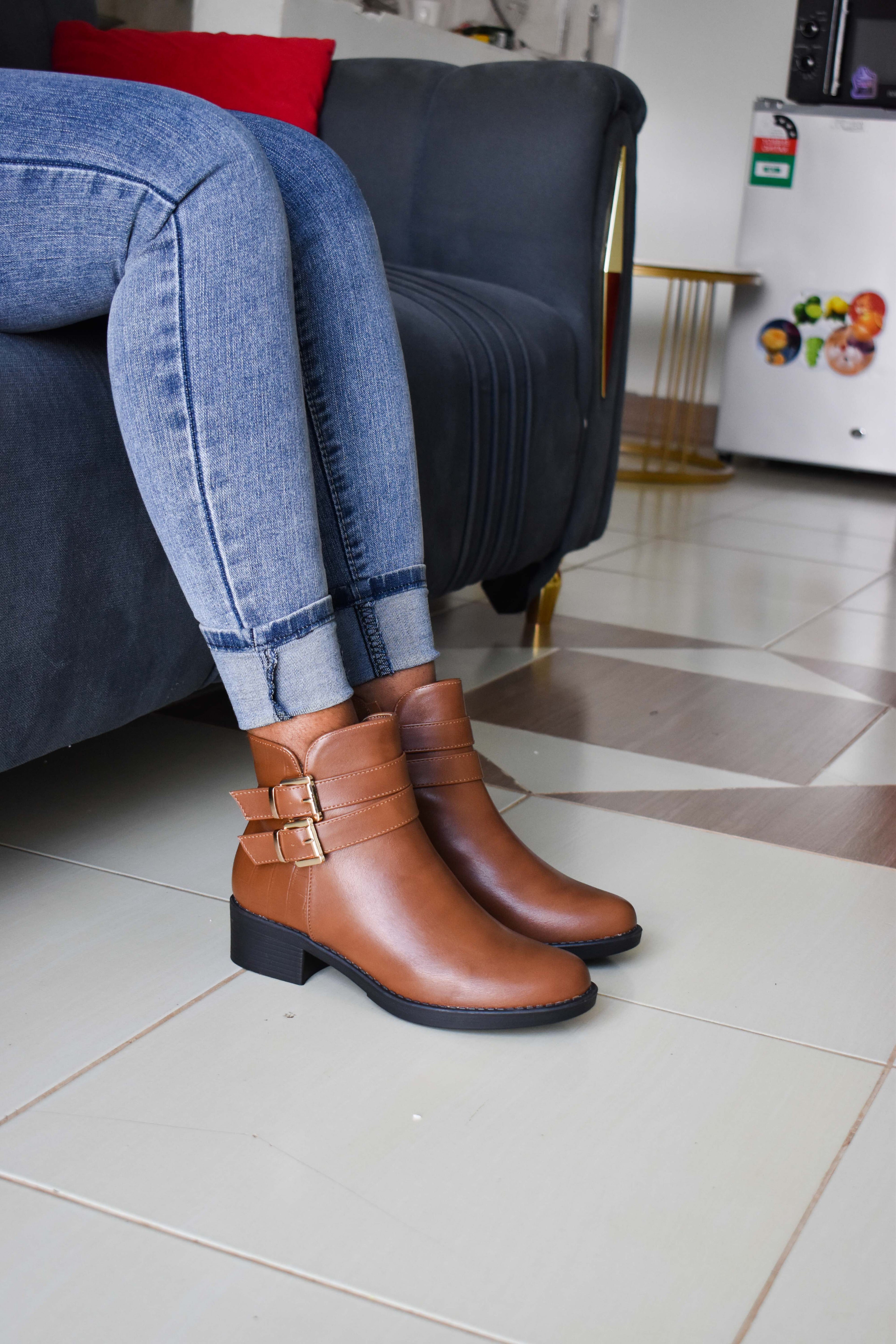 Brown Luxe Buckle Ankle Boots