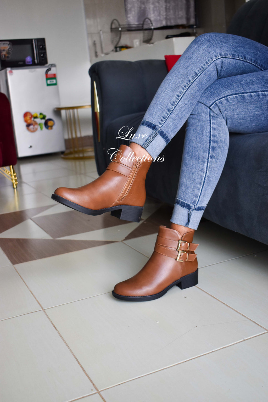 Brown Luxe Buckle Ankle Boots