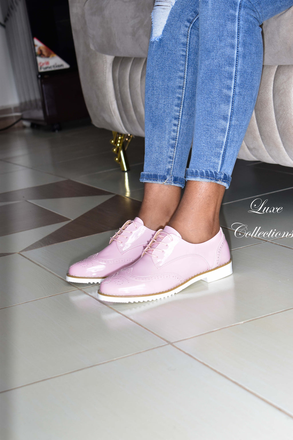 Classic Pink Wetlook Brogues