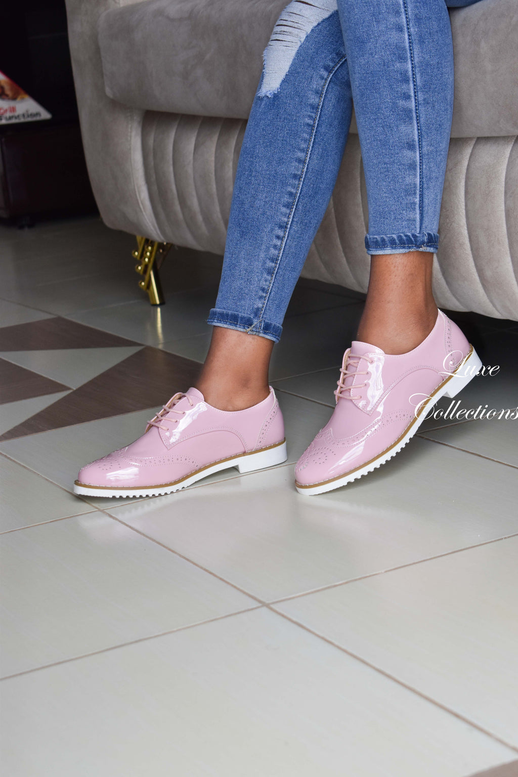 Classic Pink Wetlook Brogues