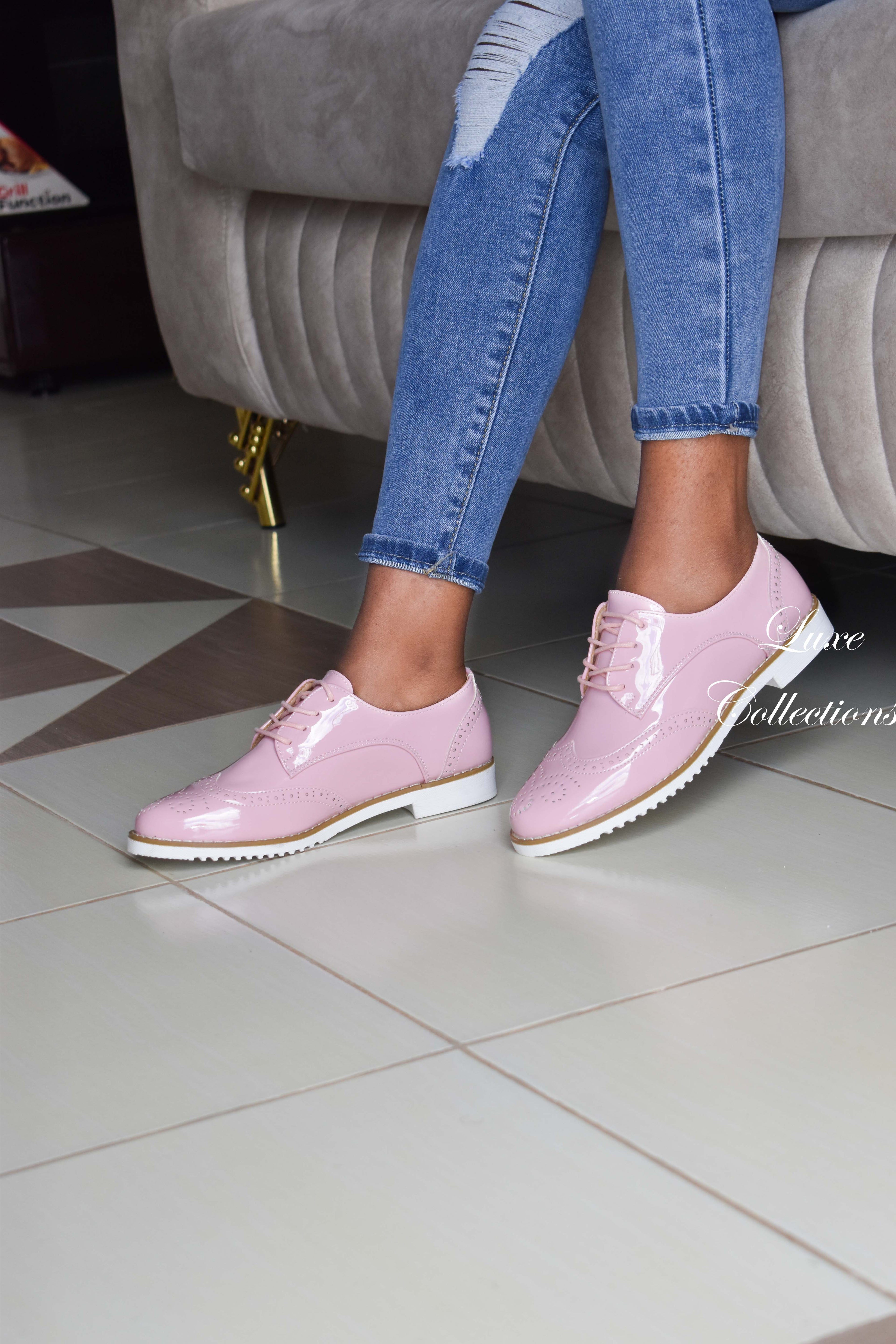 Classic Pink Wetlook Brogues
