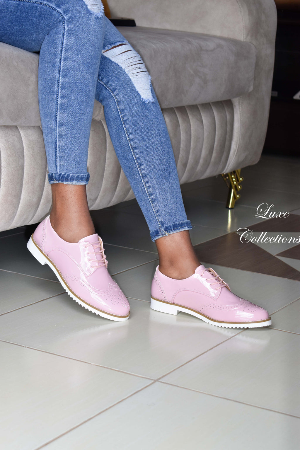 Classic Pink Wetlook Brogues