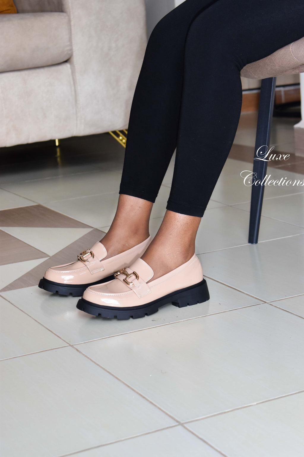 Platform Nude Chain Brogues